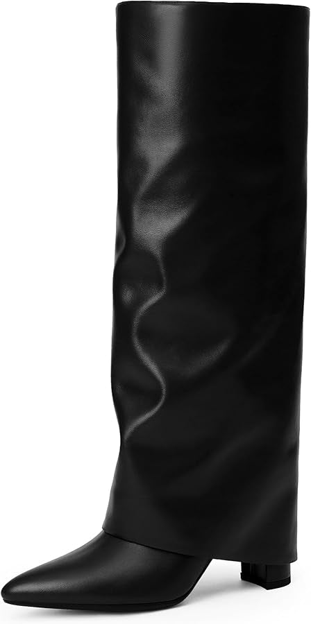 Black Knee-High Fold-Over Boots