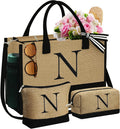 Monogram Jute Tote Bag Set – Large Beach Bag with Pouches