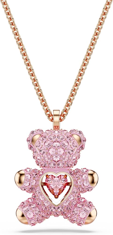 Pink Crystal Teddy Bear Pendant Necklace