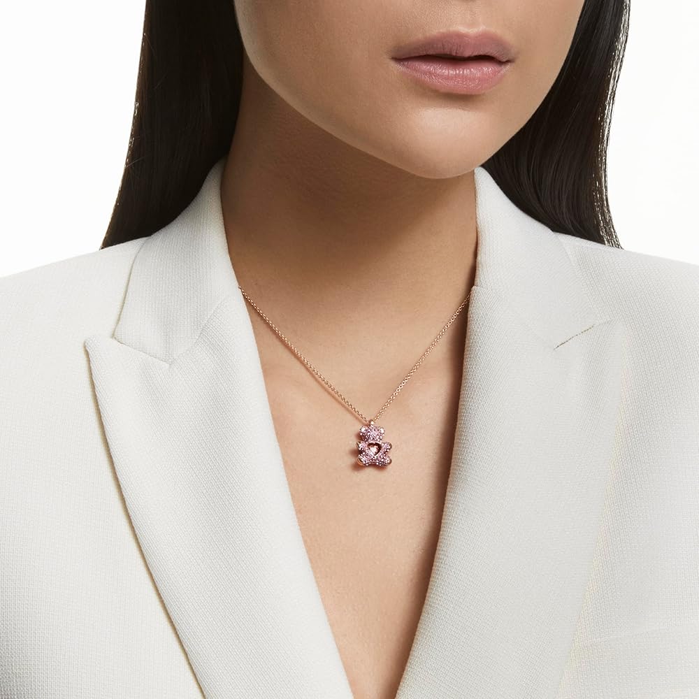 Pink Crystal Teddy Bear Pendant Necklace